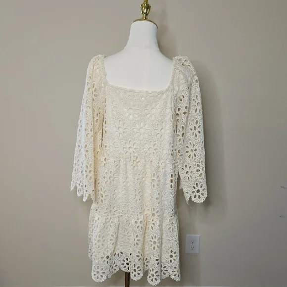 Love Colette Cream Crochet Lace Mini Dress Boho Romantic Bridal Coastal Cowgirl - Picture 3 of 4